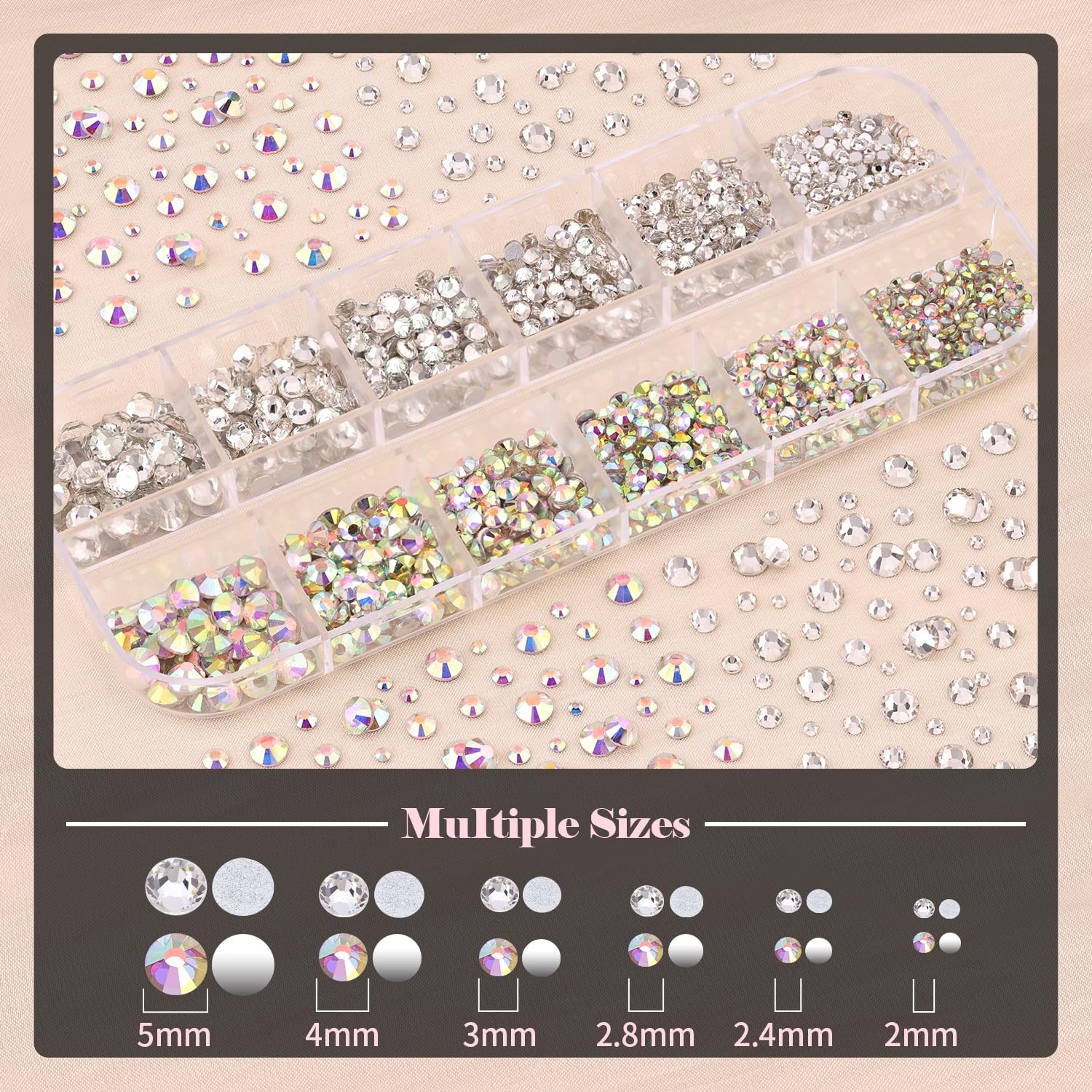Piedras planas coloridas BELLEBOOST para uñas con variedad de tamaños.