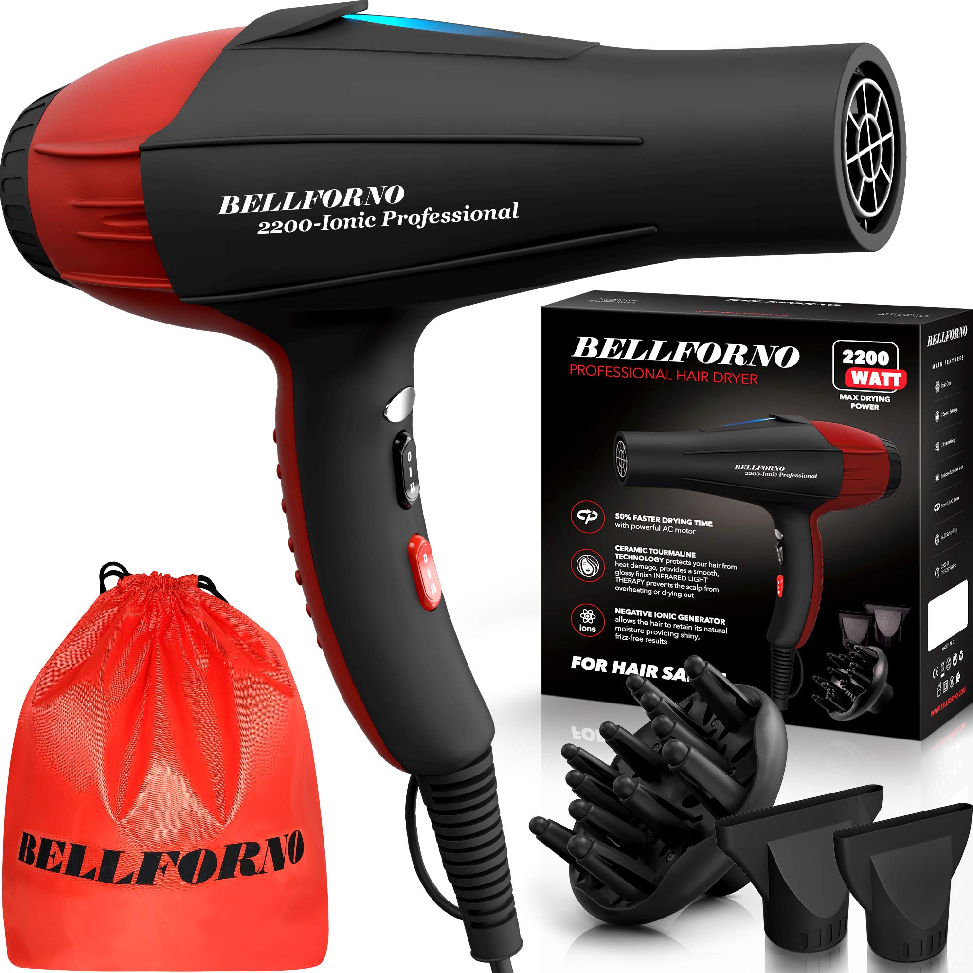 BELLFORNO secador ionico profesional con 2200W para secado rapido