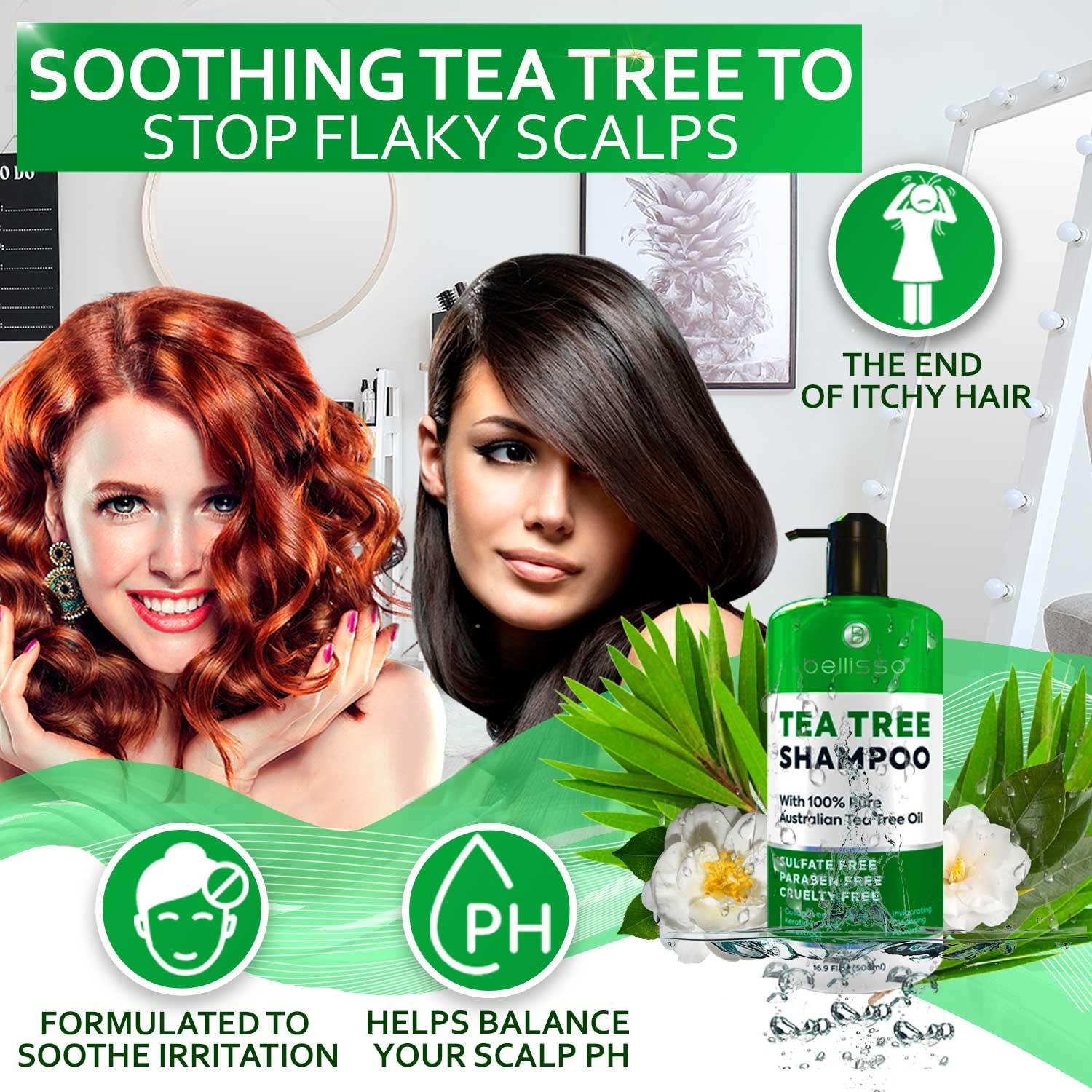 Espuma suave de Bellisso champú árbol de té para cabello suave