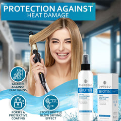 Bellisso biotin heat protection spray pump close-up showing even mist distribution.