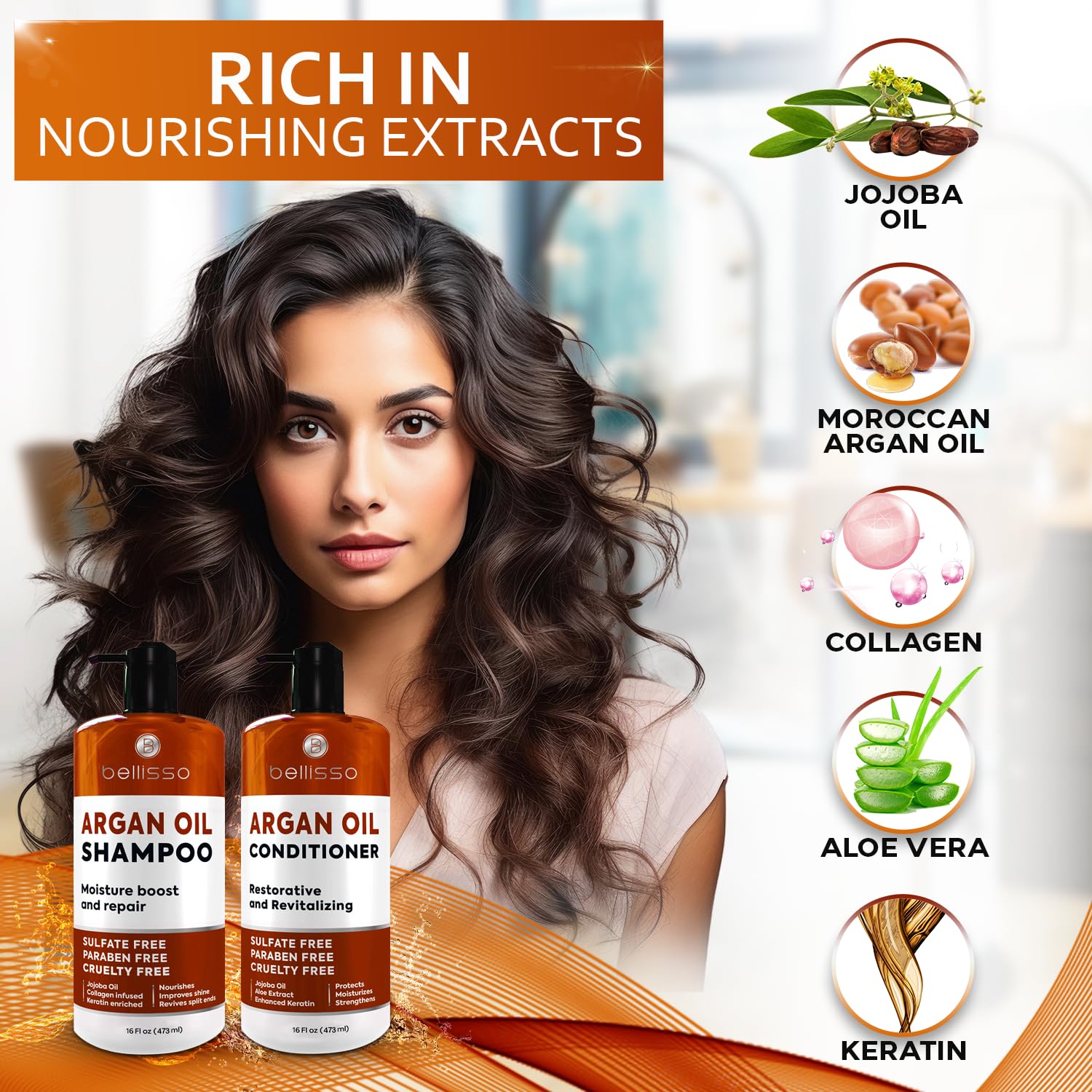 Bellisso brillo argán para cabello suave y brillante