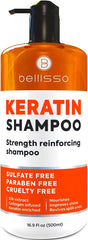 Bellisso champú keratina, botella frontal, fortalece puntas y protege el cabello