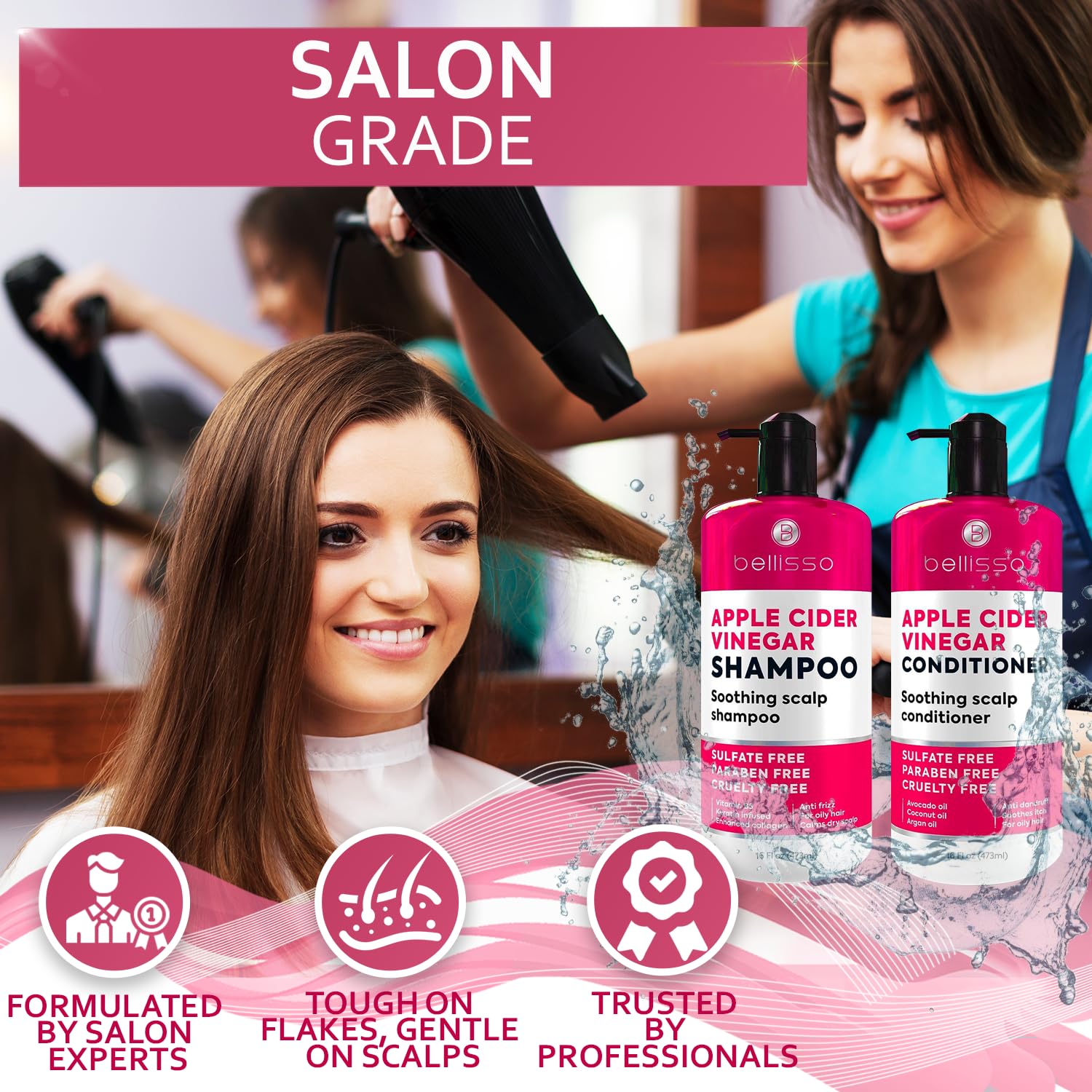 BELLISSO Cheveux brillants et soyeux après utilisation.