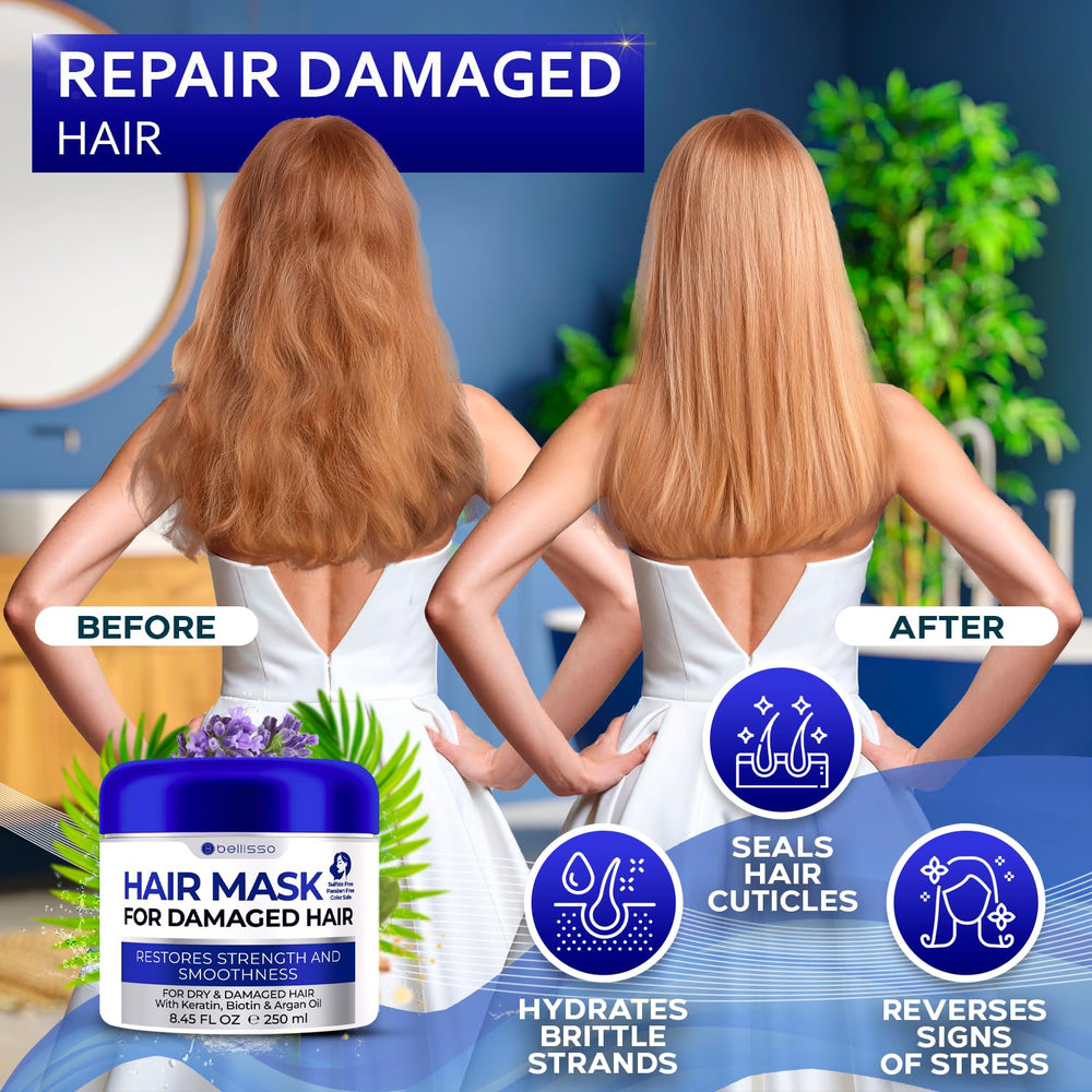 Bellisso Mascarilla para cabello seco, hidratación intensa y suavidad suave.