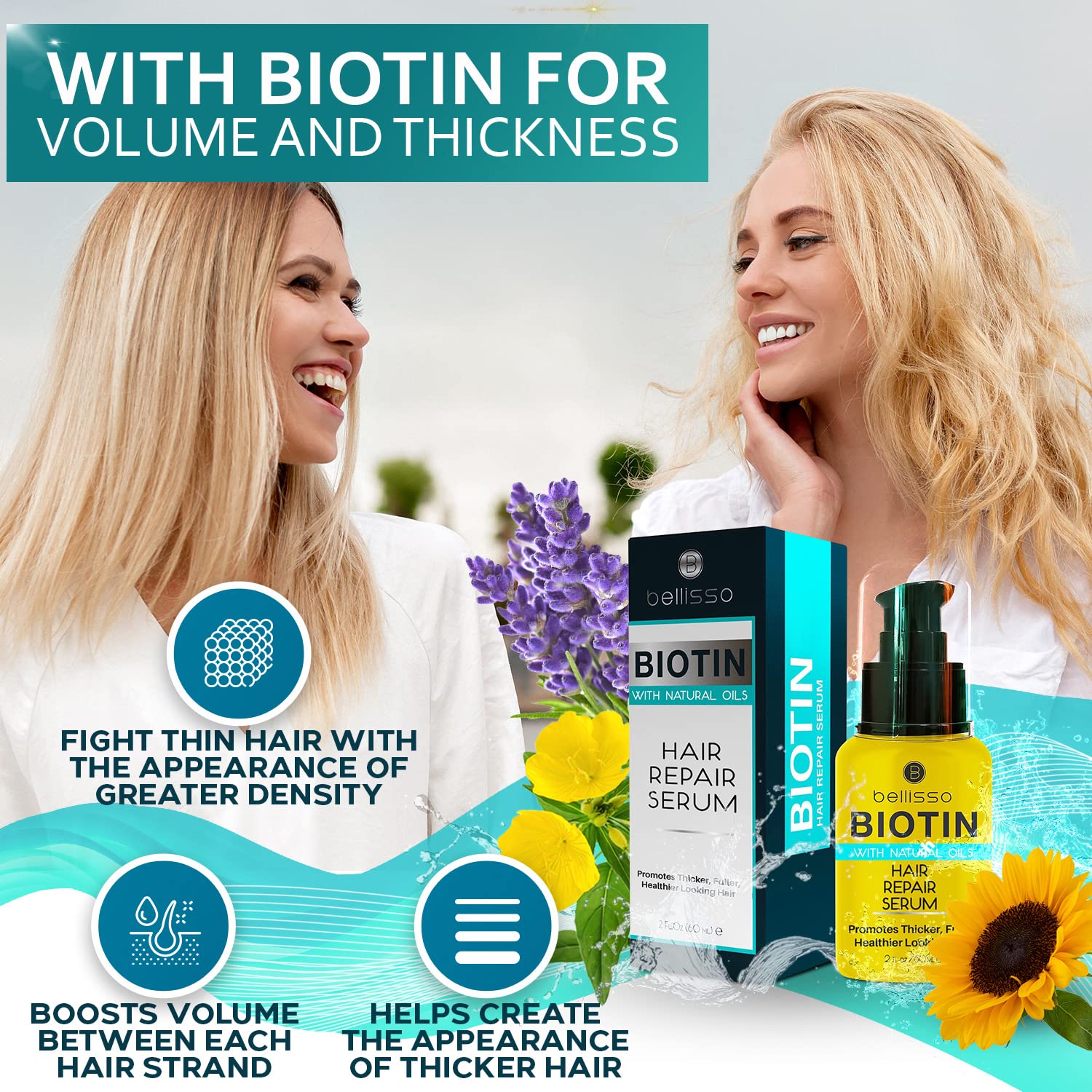 Bellisso Sérum de Biotina para cabello: aplicación suave y absorción rápida.