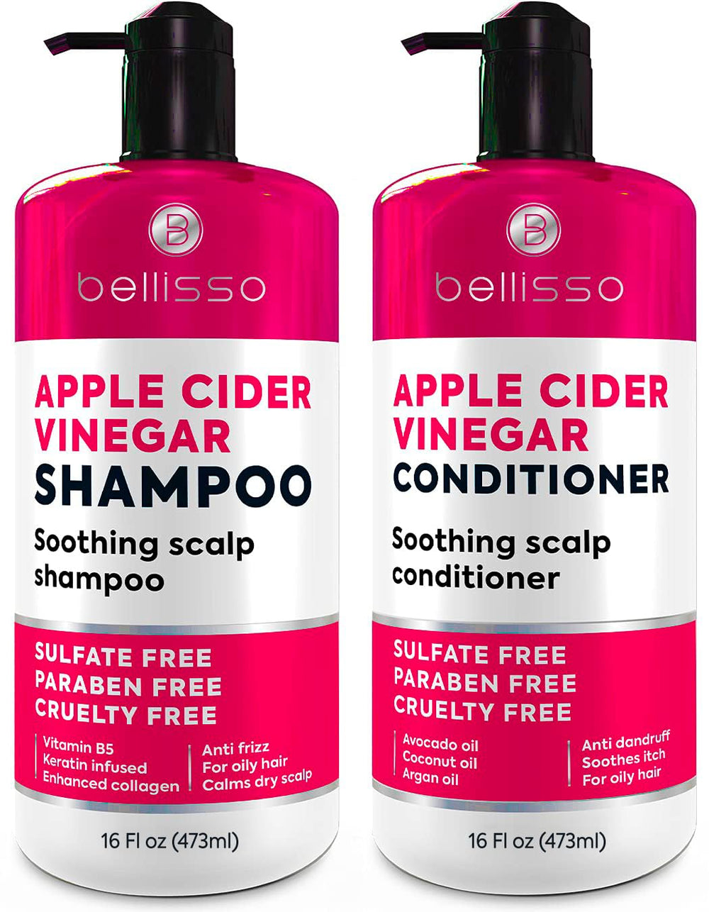 BELLISSO Shampoing vinaigre de pomme flacon — purifie le cuir chevelu.