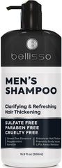 Shampoo Bellisso para hombre con arbol de te y menta ofrece limpieza profunda.