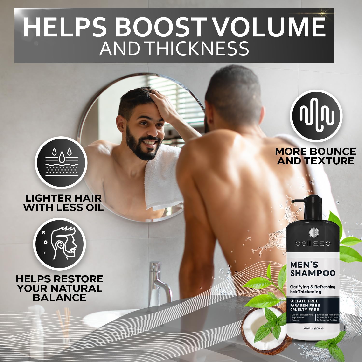 Bellisso fragancia vigorizante con menta para sensación refrescante.