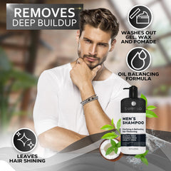 Bellisso shampoo hombre elimina grasa y residuo para cabello ligero y con volumen.