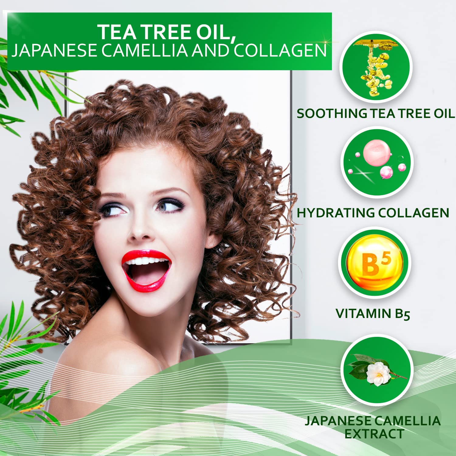 Bellisso Tea Tree Oil bottle highlights natural Australian ingredients for balanced scalp.