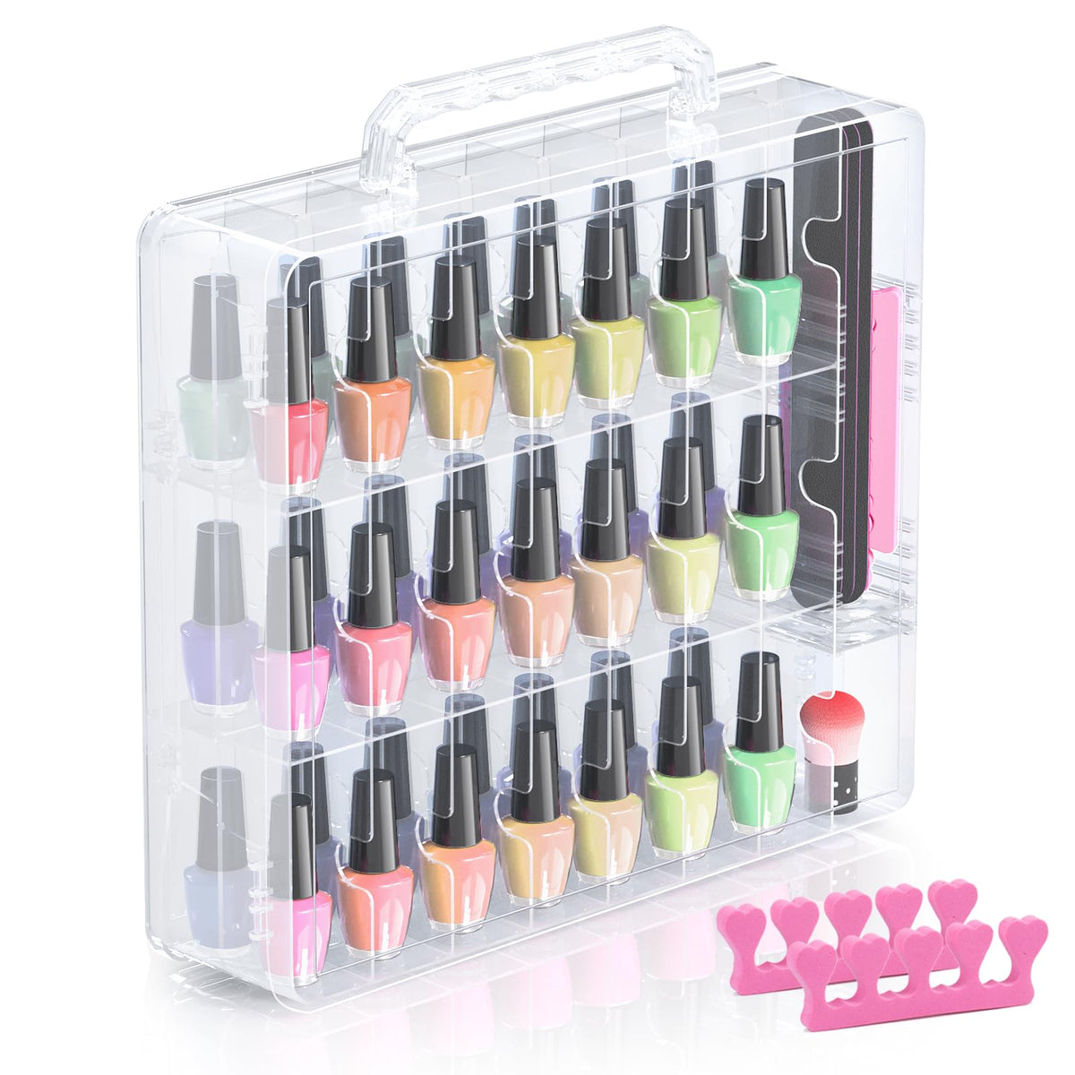 Beloving Organisateur Vernis 48 Bouteilles Transparent: visibilité immédiate des couleurs.