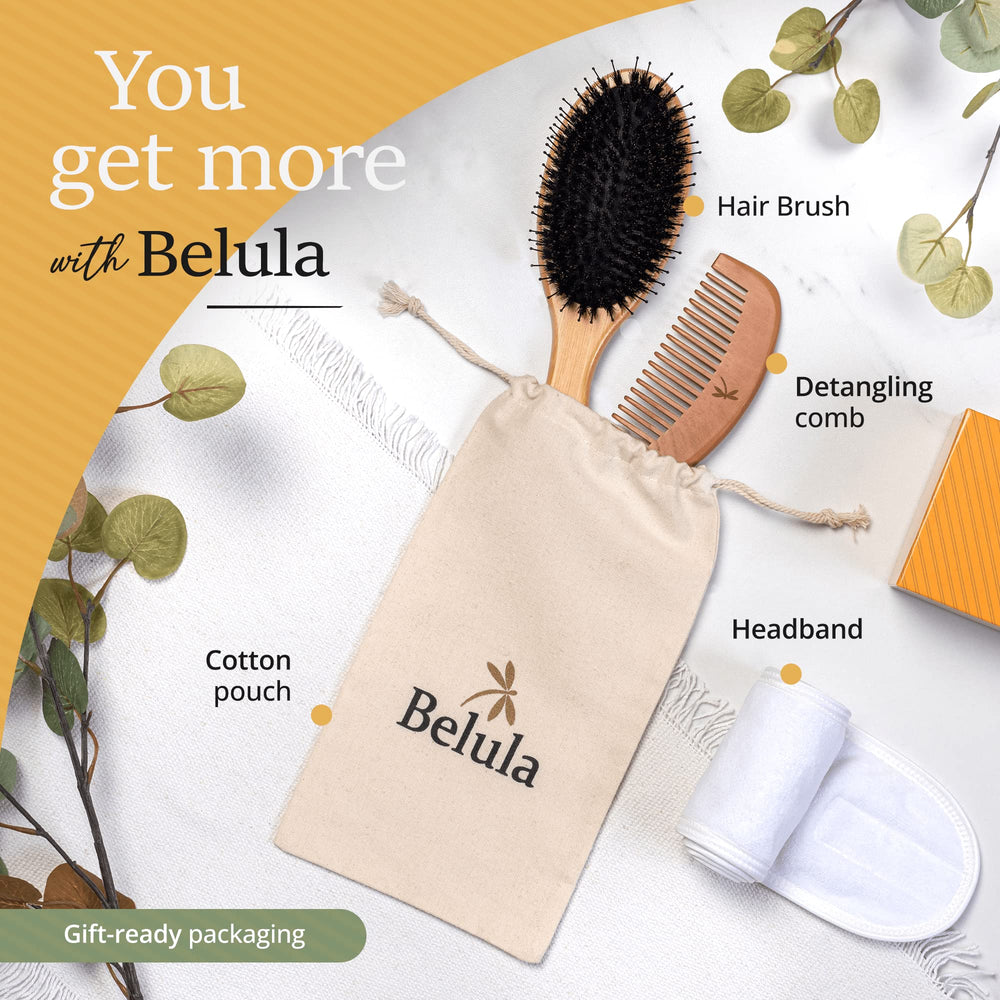 Belula detalle cerdas de jabalí para desenredar cabello grueso