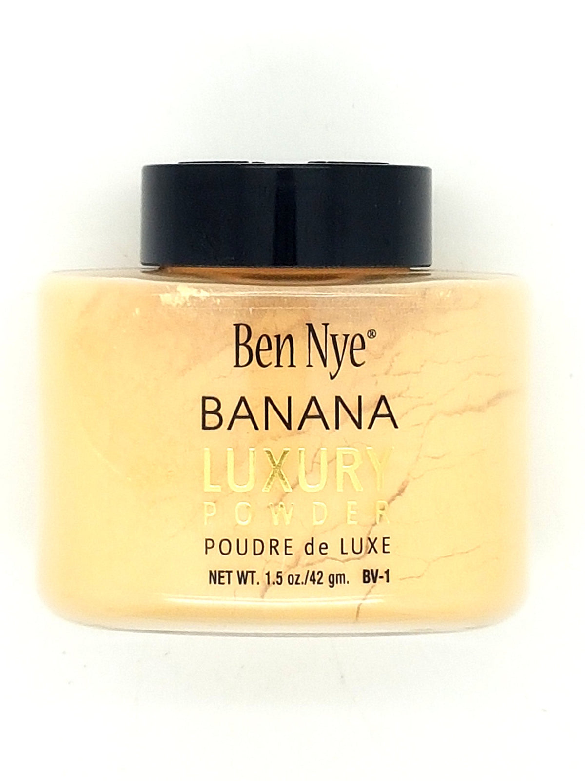 Ben Nye Luxury Powder Banana, envase de 1,5 oz, acabado mate suave.