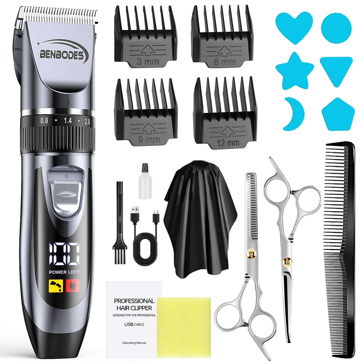 Benbodes kit corte pelo barba 14 piezas para uso doméstico fácil