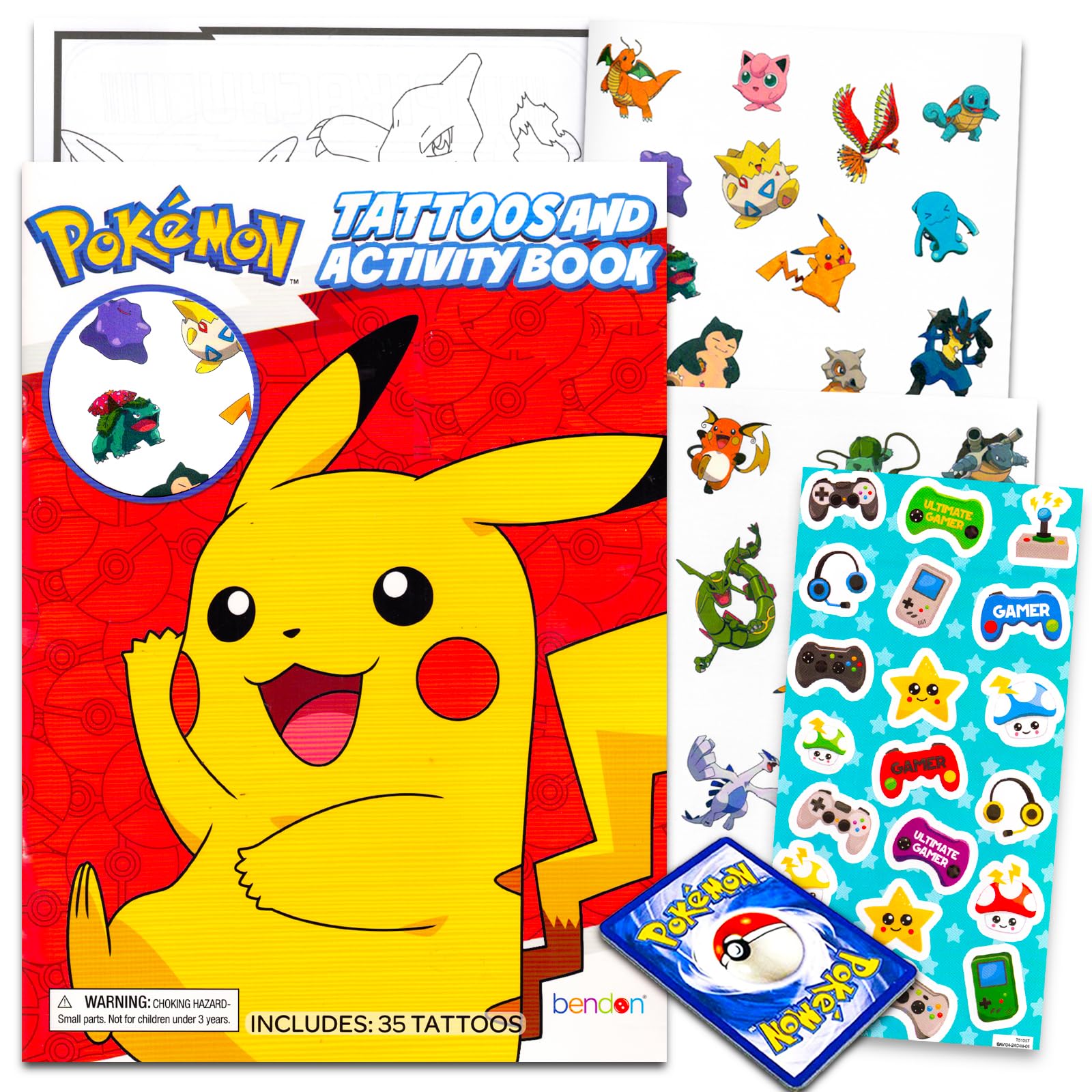 Tatuajes temporales de Pokémon Bendon con 35 diseños para fiestas y diversión.