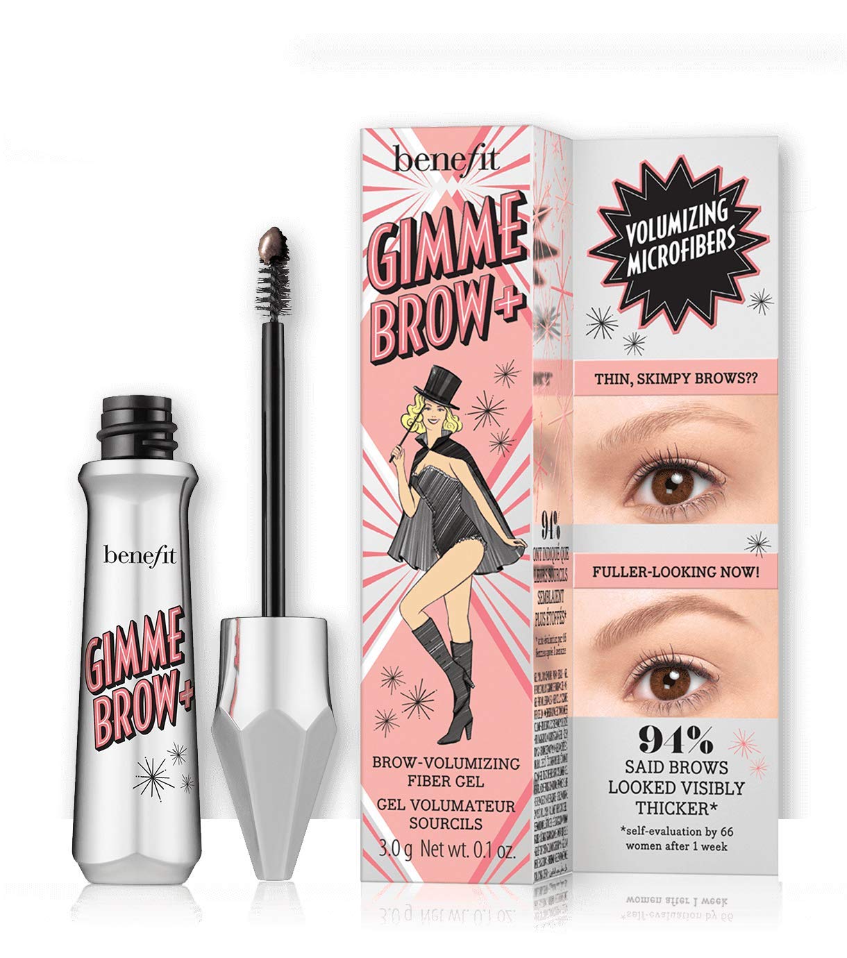 Gel para cejas Benefit Gimme Brow en tono neutral profundo define y aporta volumen.