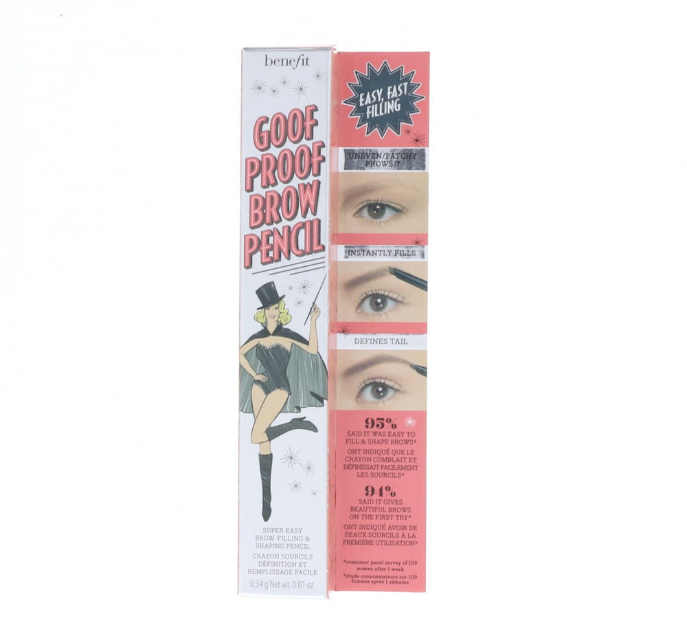 Benefit Goof Proof Brow Pencil packaging highlights deluxe, travel-friendly size.