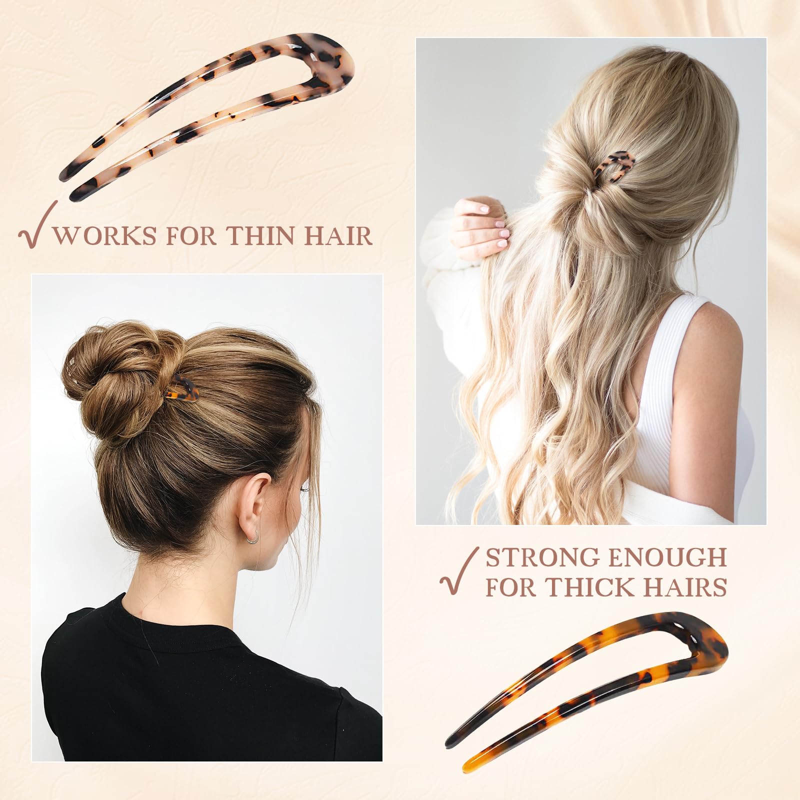Benefree alfiler U Frances para moño chignon, fácil de colocar