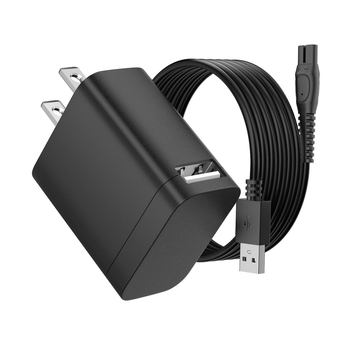 BENSN 5V cargador para Philips Norelco, vista frontal, carga estable para afeitadoras húmedas y secas.