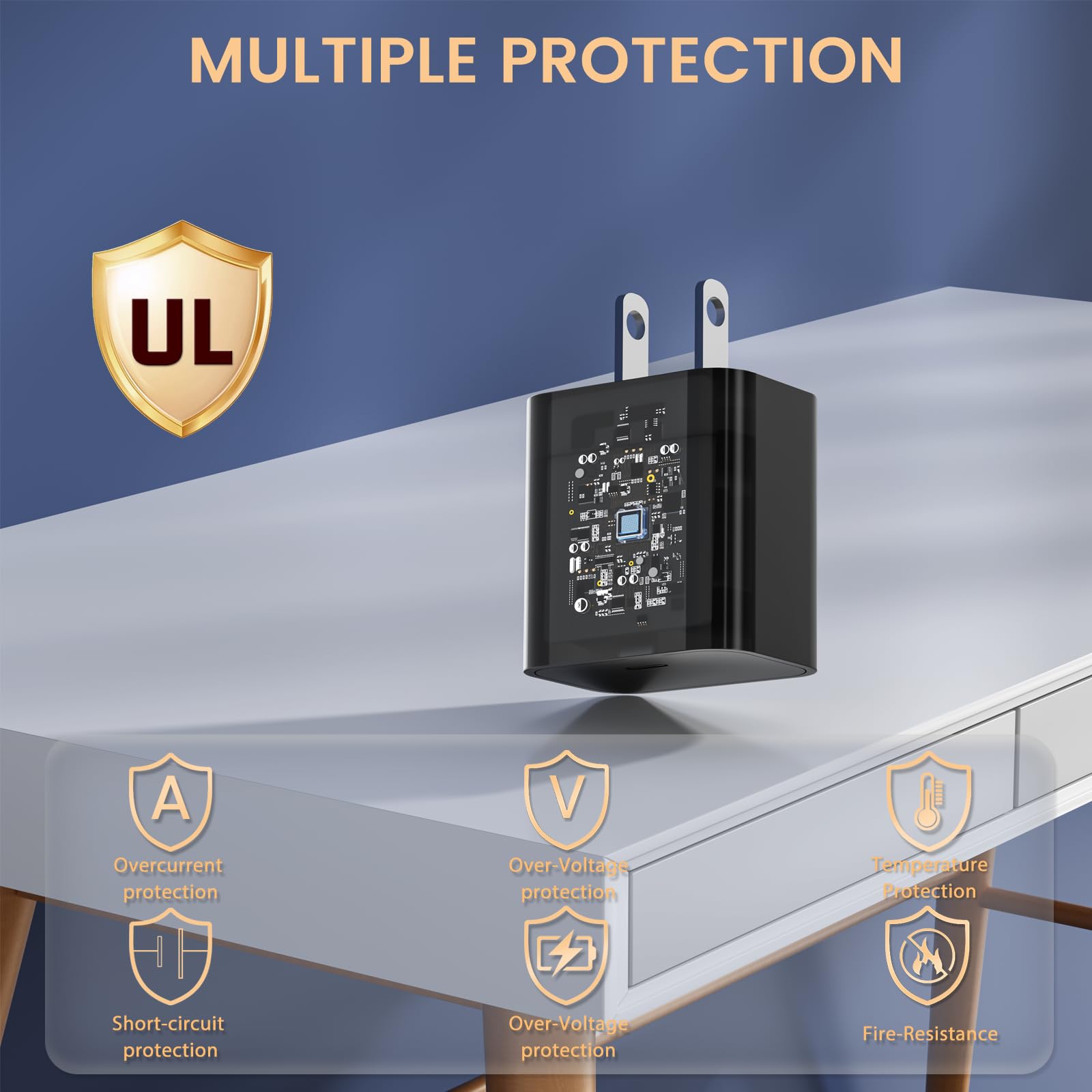 Protección integrada en el cargador BENSN USB-C para carga segura.