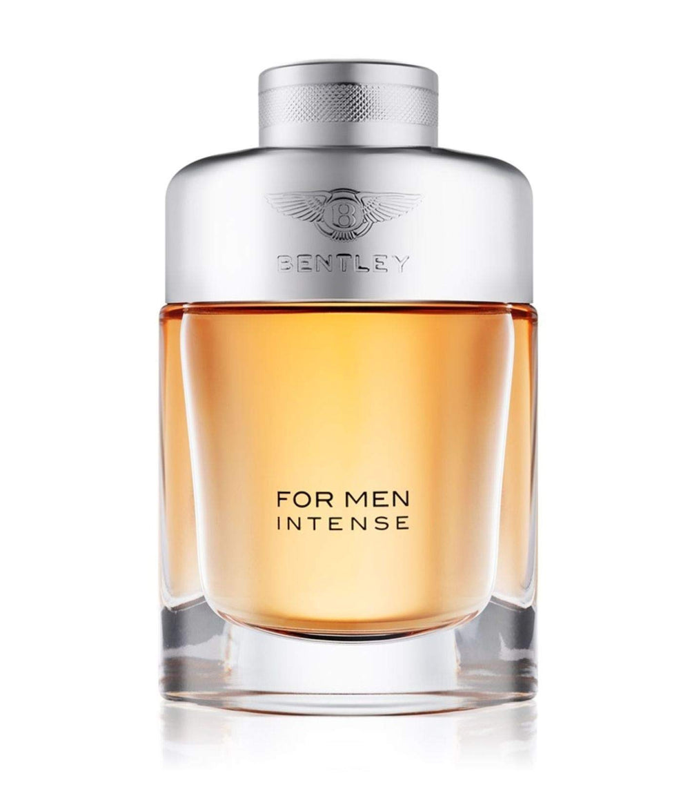 Bentley INTENSE EDP bottle front view, bold masculine design for evening wear.