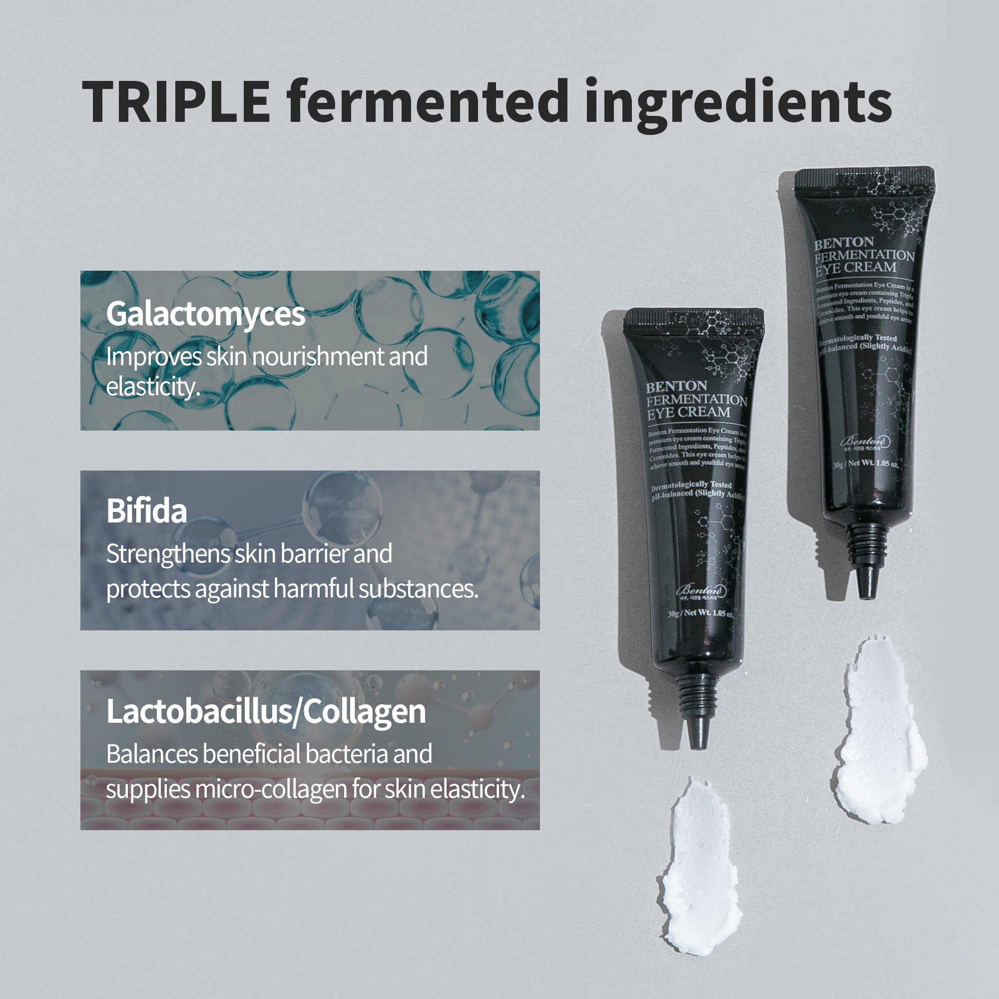 La fórmula con galactomyces-ferment filtrate cuida la piel del contorno.
