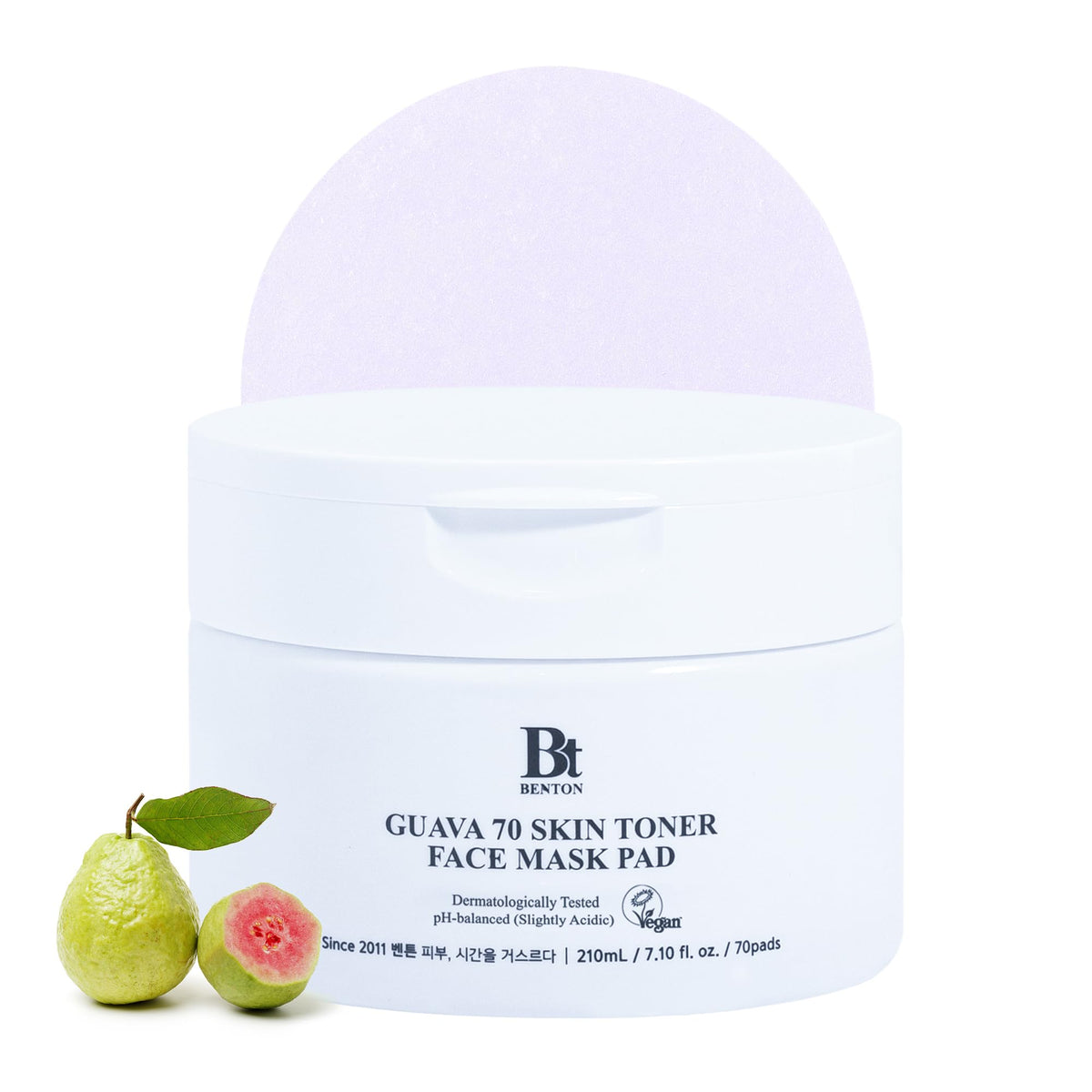 Benton Guava70 discos-toner humectantes para hidratación de la piel.