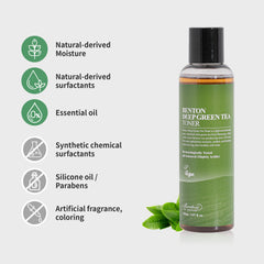 BENTON 53% extracto de té verde, primer plano de ingredientes clave.