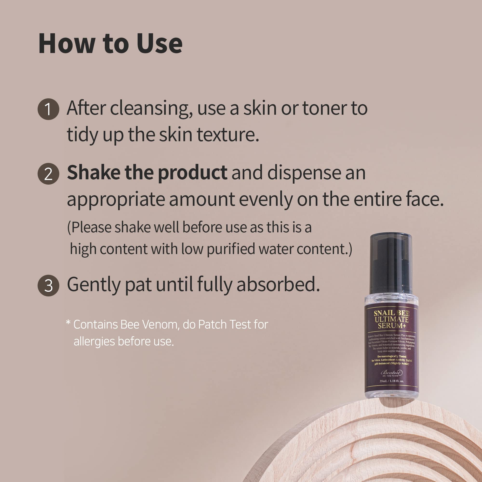 Uso diario con Benton Snail Bee Serum para hidratación y confort.