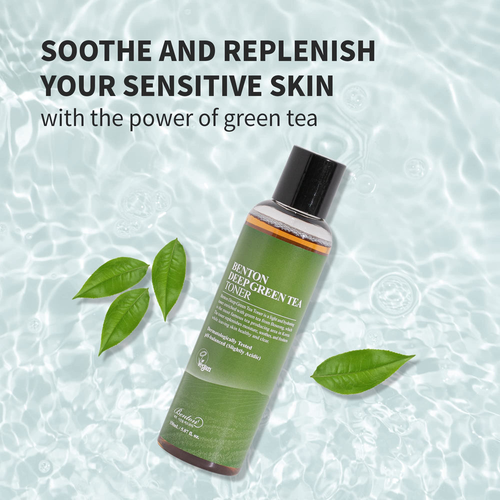 BENTON Te verde Boseong, primer plano, ingrediente clave para calmar la piel.