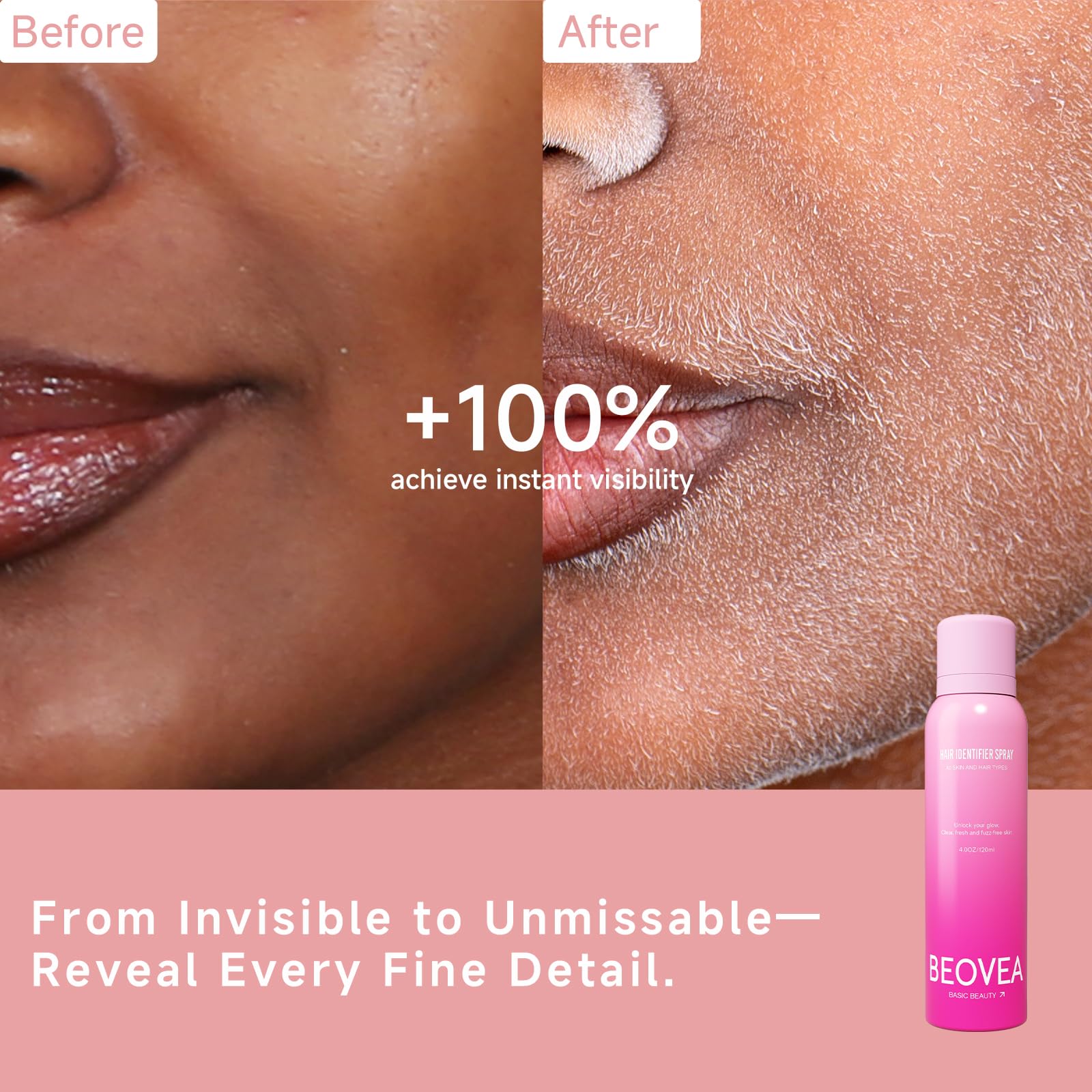 BEOVEA rostro limpio tras dermaplaning gracias al identificador de vello