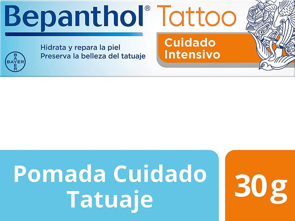 Bepanthol Tattoo, textura incolora que no mancha la piel tatuada.