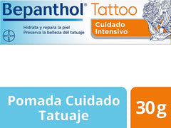 Bepanthol Tattoo, textura incolora que no mancha la piel tatuada.