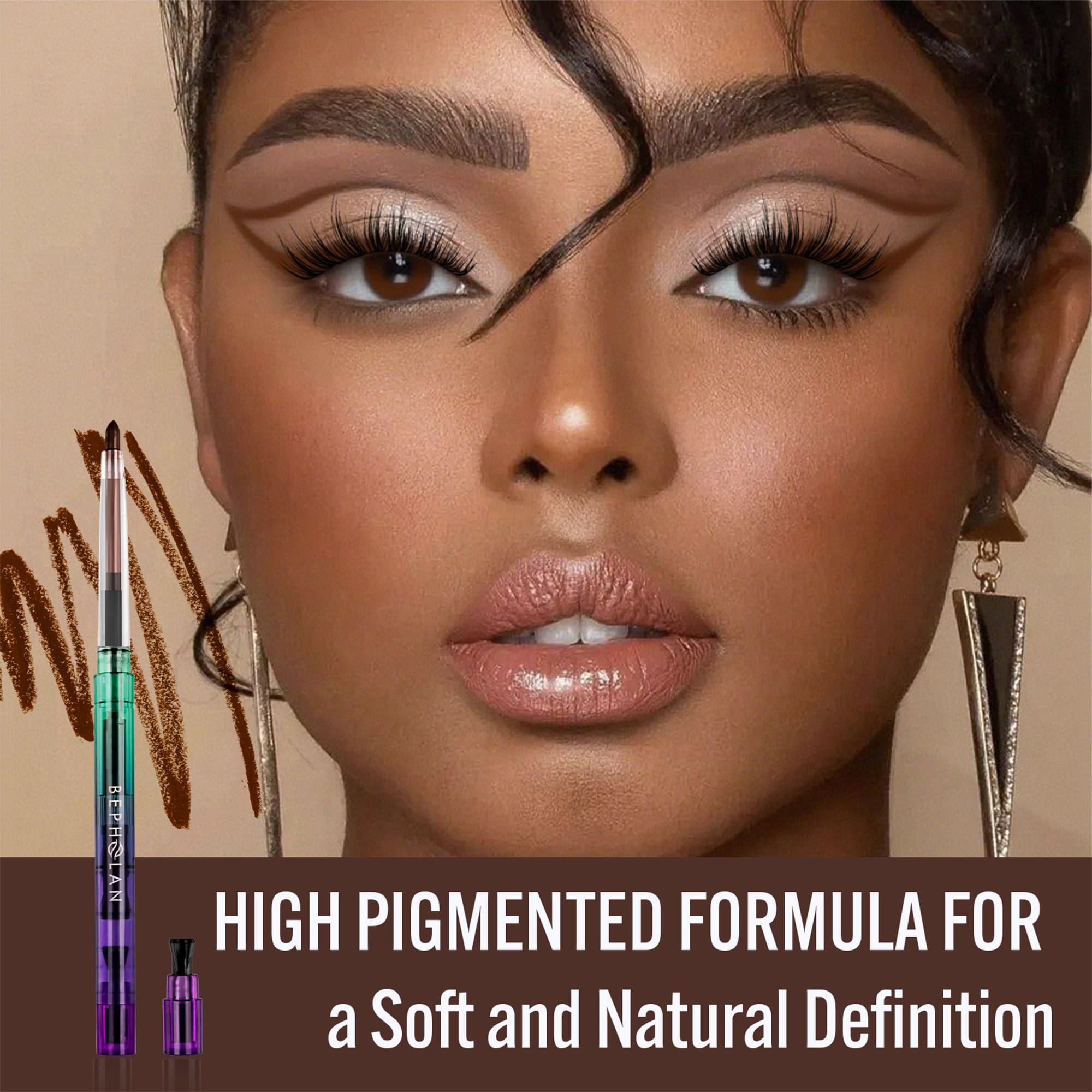 Bepholan delineador marron, aplicacion confortable para uso diario.