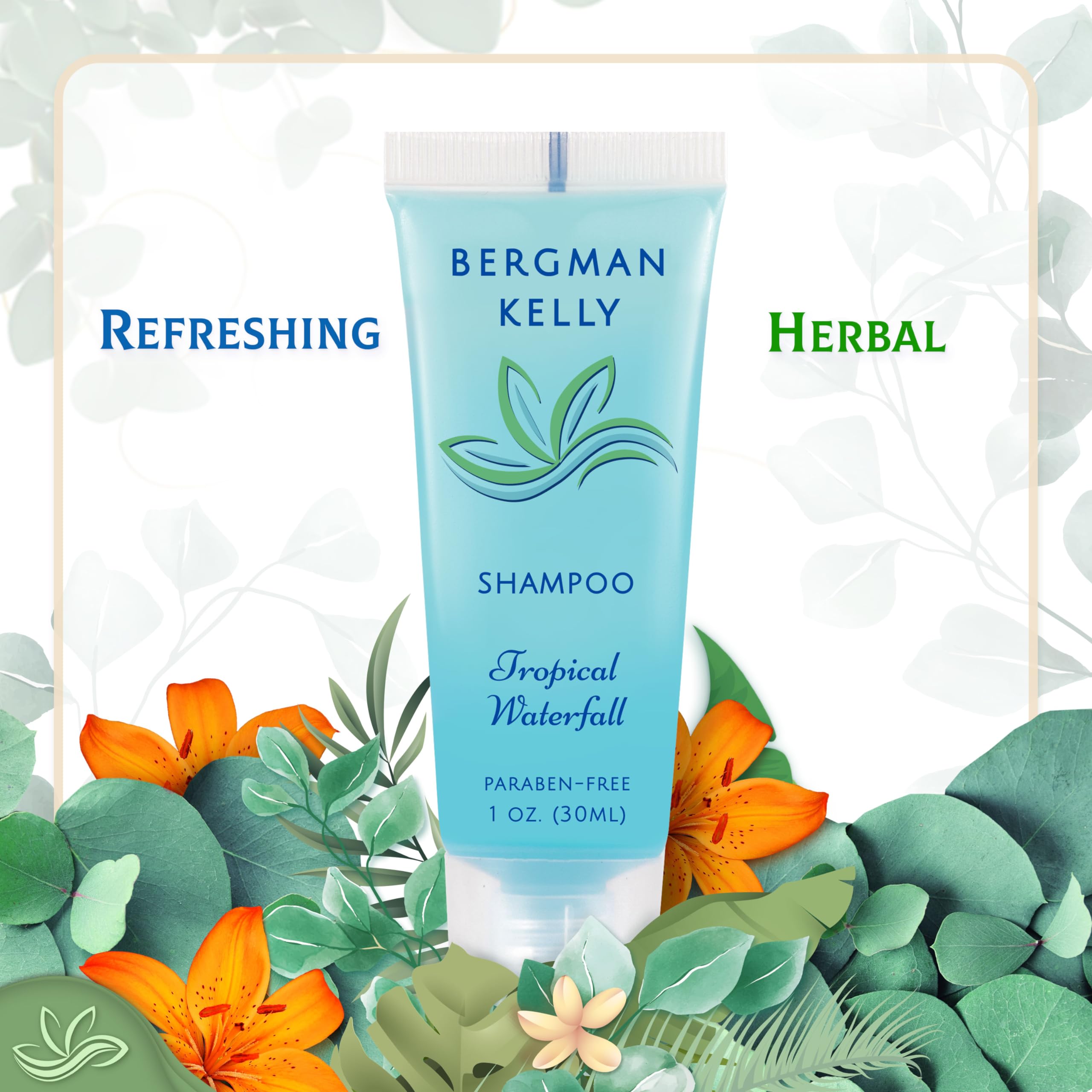 Lot de 100 bouteilles Bergman Kelly Shampoing, solution d’accueil économique.