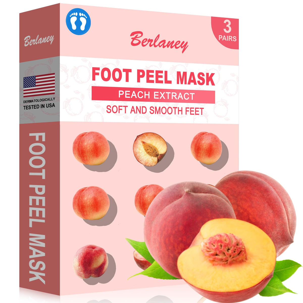 Mascarilla exfoliante Berlaney para pies con durazno, 3 pares, suavidad al instante.