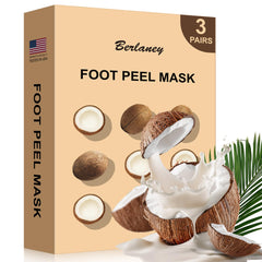 Berlaney mascarilla exfoliante para pies con coco, tres pares, sensación suave y suave exfoliación.