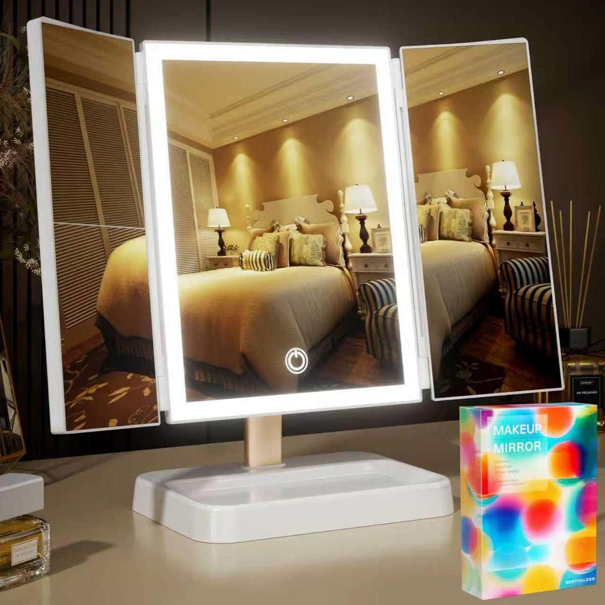 BERTHALESS espejo de maquillaje con 76 LEDs para primer plano iluminado