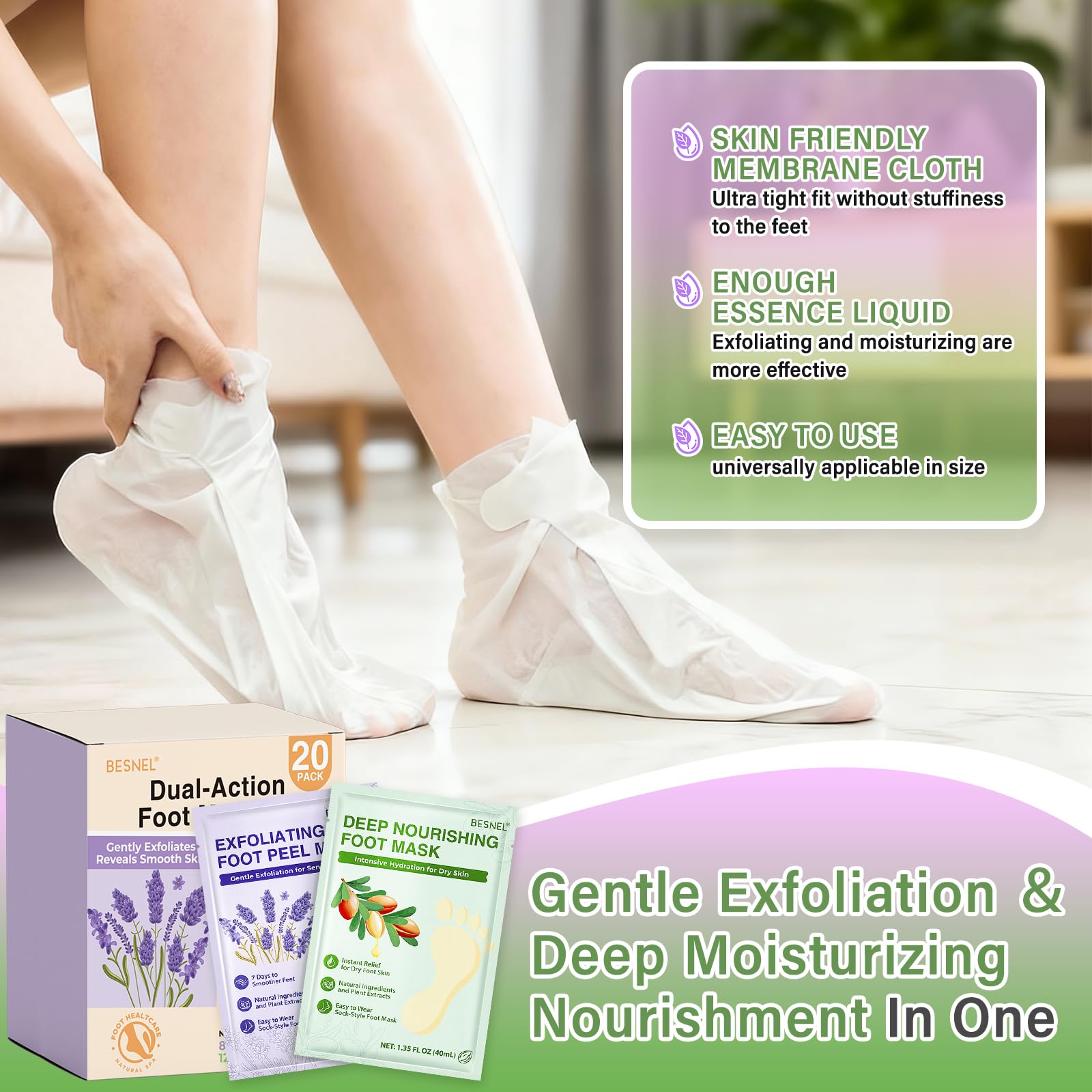 Besnel conjunto de 20 pares para exfoliar e hidratar los pies.