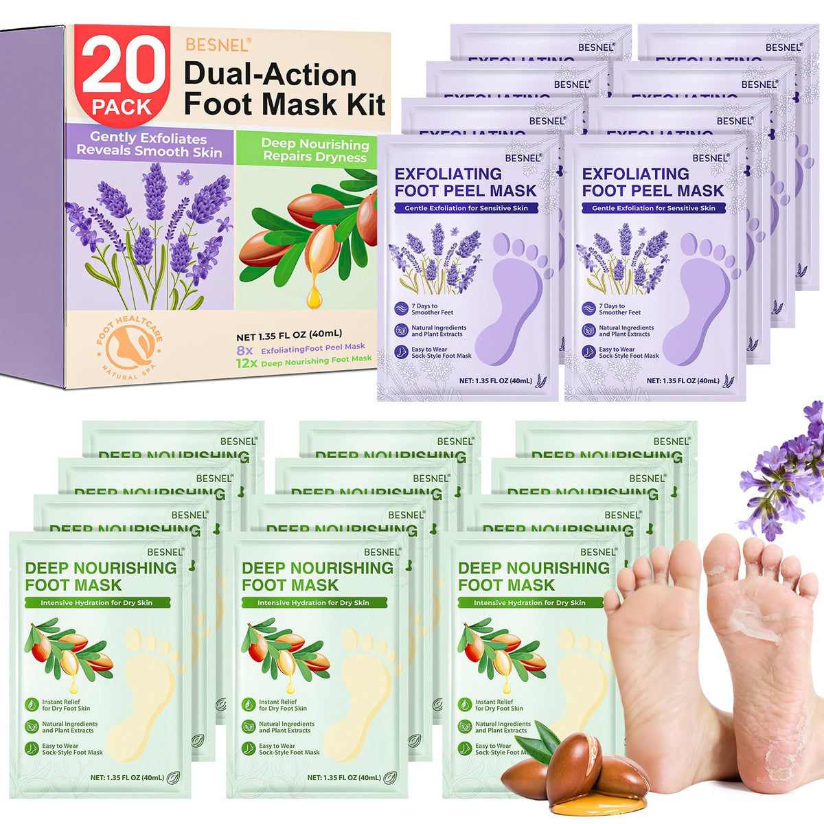 Besnel mascarillas exfoliantes para pies eliminan células muertas de forma suave.