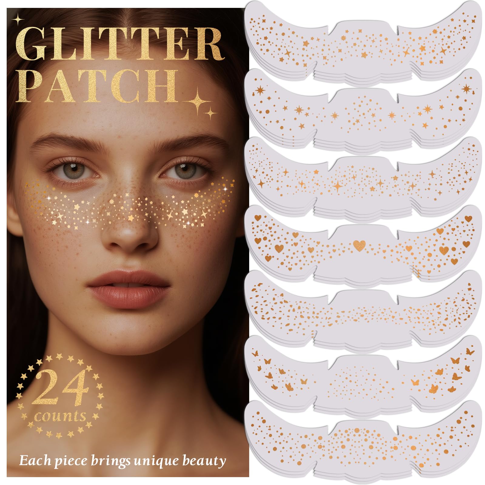Pegatinas de pecas brillantes BESNEL con acabado dorado para looks festivos