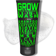 Botella de Best Beard Stuff Grow 11-en-1 vertiendo para lavado diario de barba