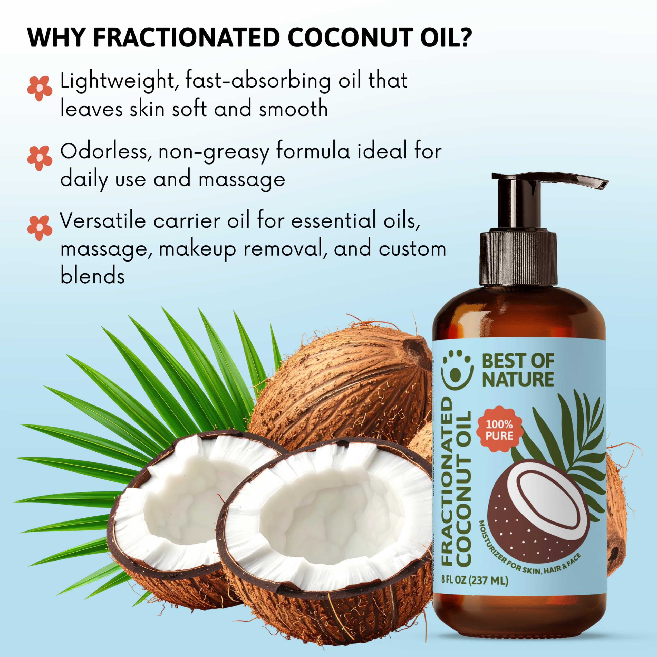 Best of Nature huile coco fractionnee — parfum neutre, idéale avec huiles essentielles.