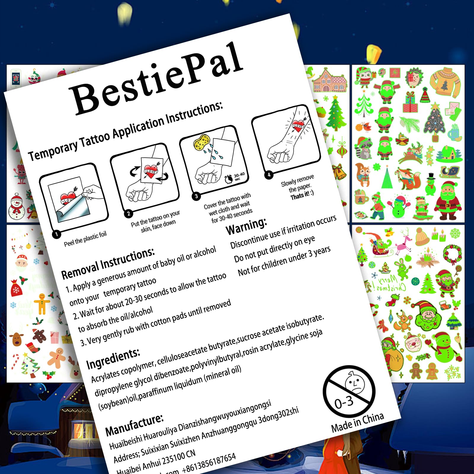 BestiePal tatuajes para decorar tarjetas y envoltorios navideños