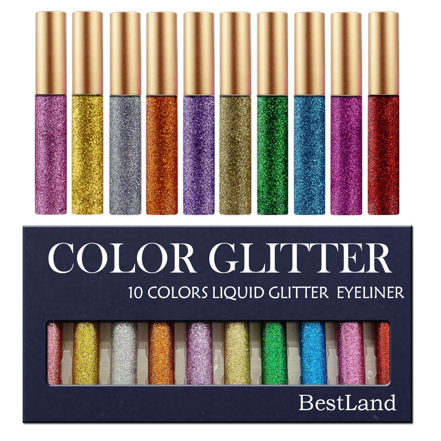 BestLand delineador líquido brillo 10 colores, perfecto para ojos marcados y brillo duradero.