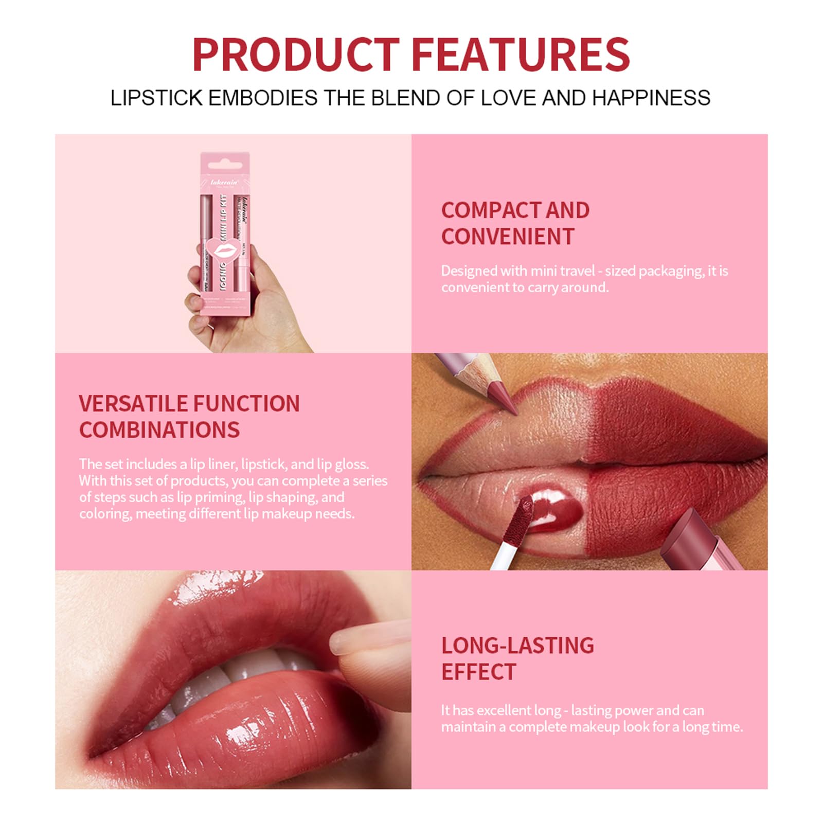 BestLand kit labios 3 piezas, definición, color y brillo en uno