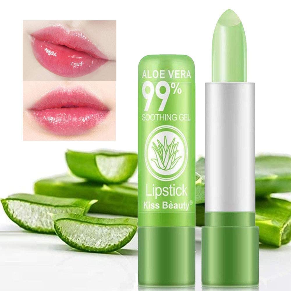 Composición natural con aloe vera y vitaminas para labios hidratados.