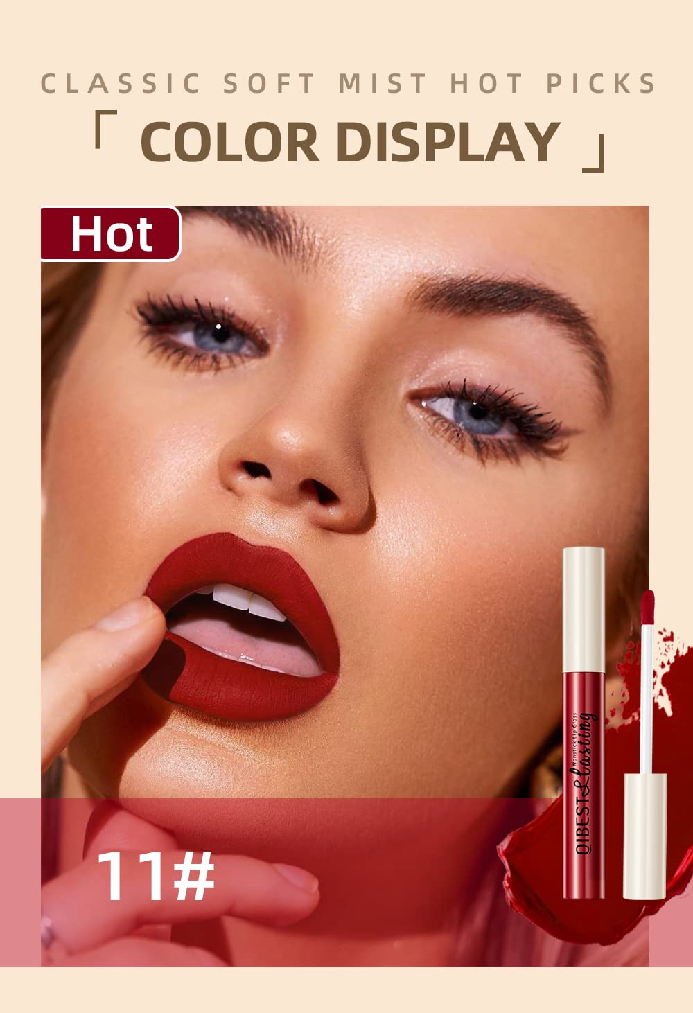 BestLand labial tono cálido para reuniones, hidratación ligera y larga duración.