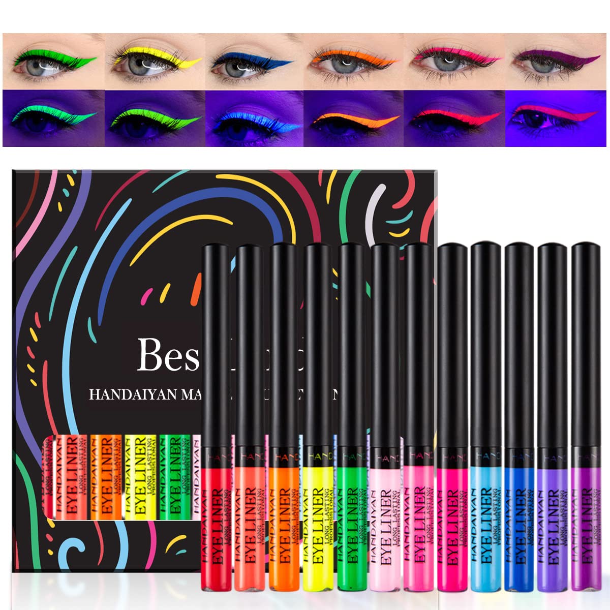 BestLand 12 colores neón, pigmentación intensa para delineados creativos.