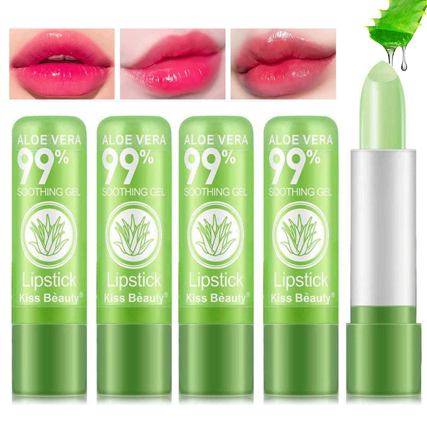 BestLand pack de 5 labiales Aloe Vera cambia color, hidratación prolongada.